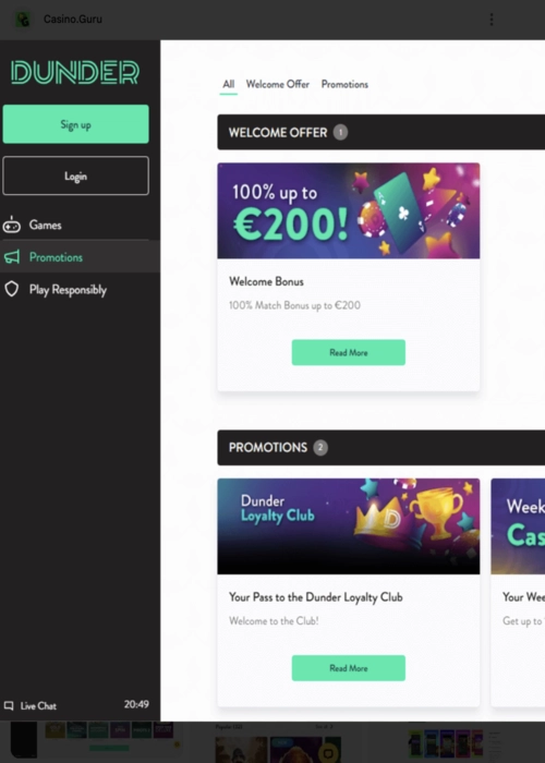 Skyddad medlem åtkomst gateway Dunder Casino